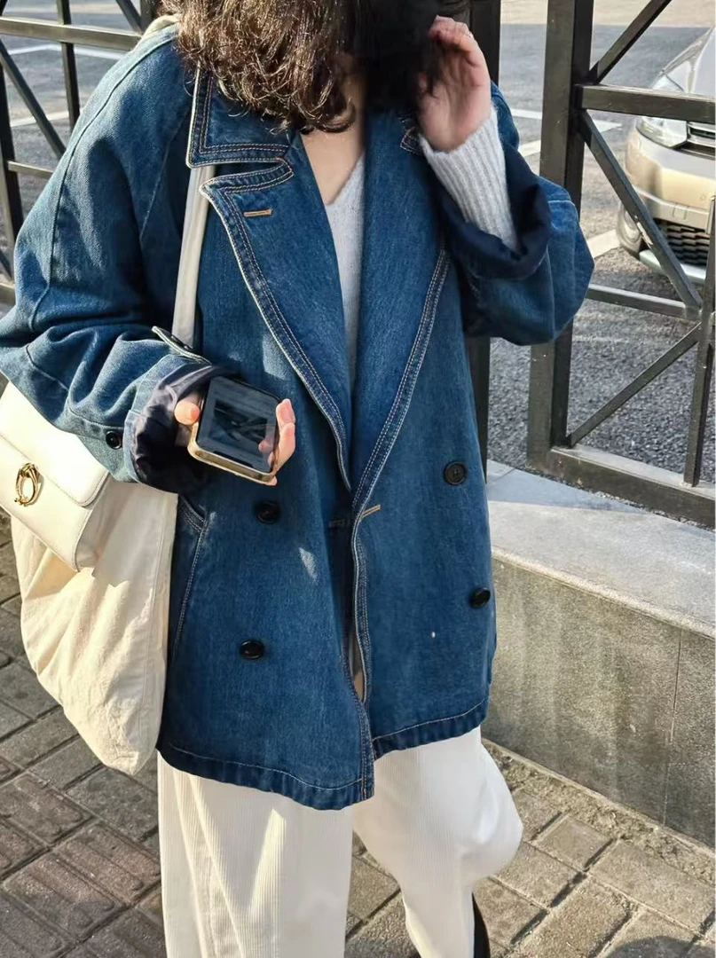 99新 Prada/普拉达 sm12691060 牛仔皮质三角标外套 38码