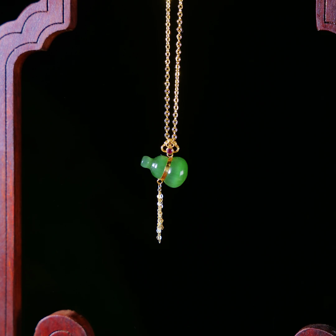 【小雨来了】18k金镶碧玉猫眼福禄吊坠 小吊坠 多样性发一件