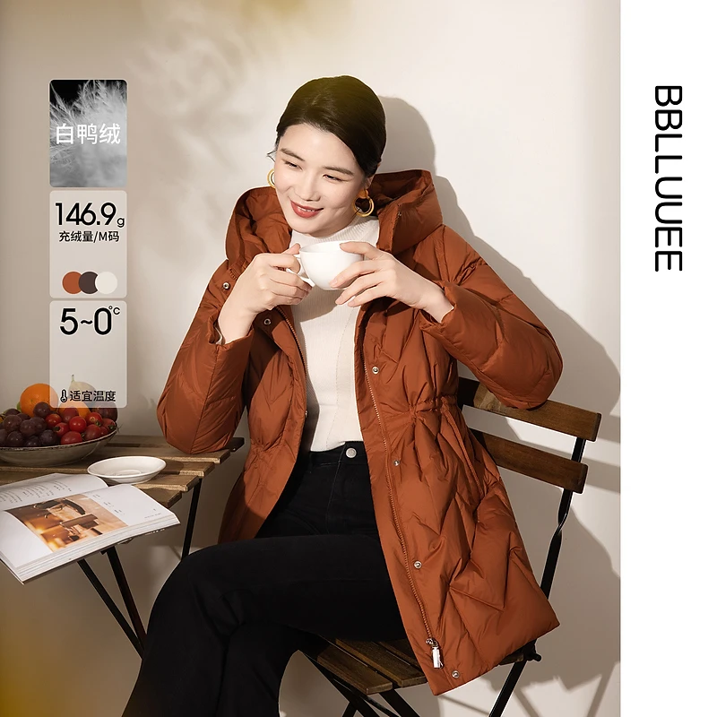 【晨粉专享价】【轻盈柔软】粉蓝衣橱25冬装新款抽绳中长款羽绒服