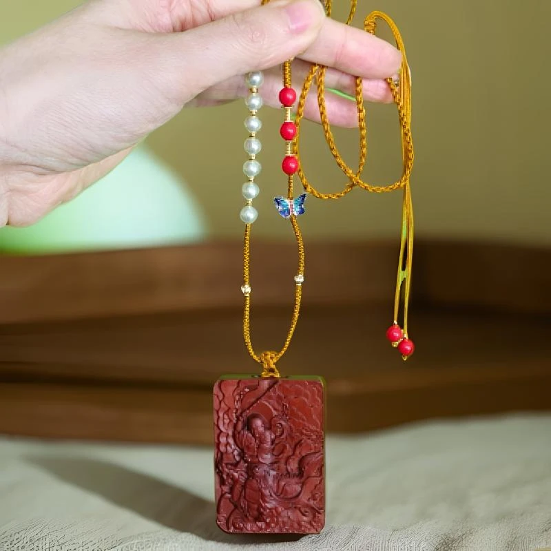 【九天雷老师】枣木双面雕刻无事牌手工编绳项链送家人送朋友送闺蜜