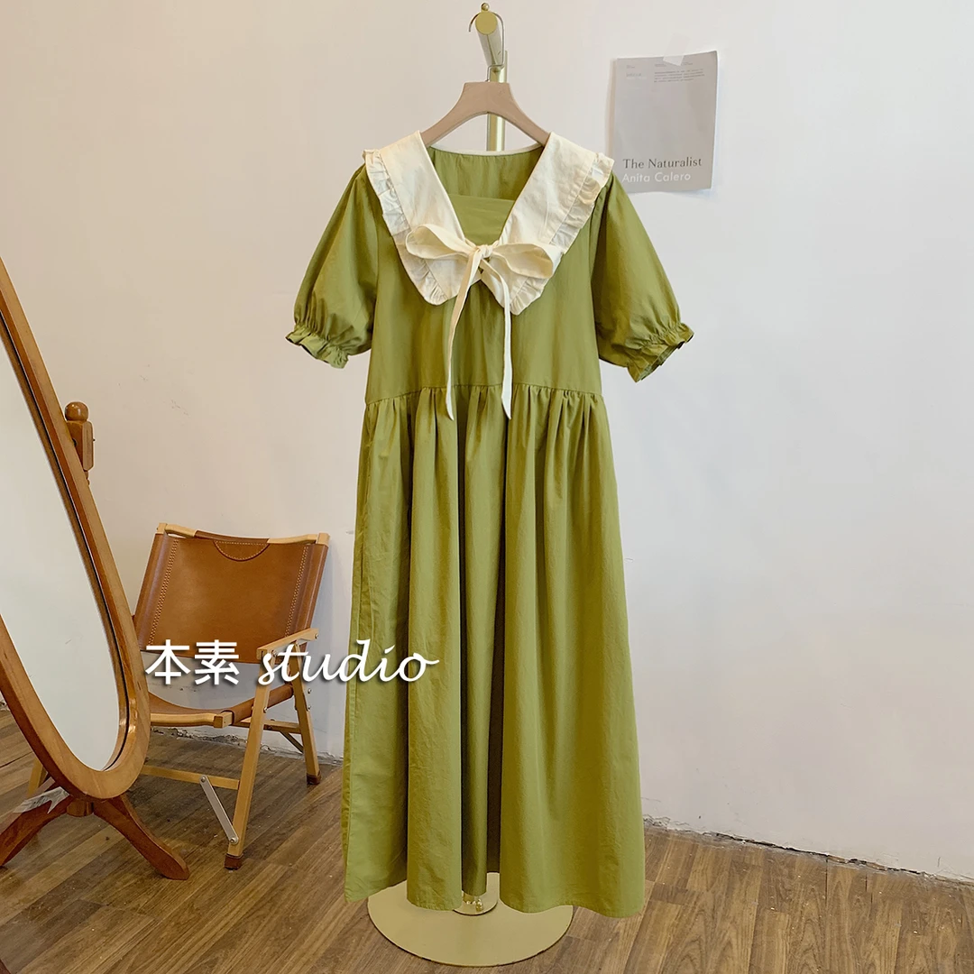 花游会 C0130蝴蝶结娃娃领短袖连衣裙