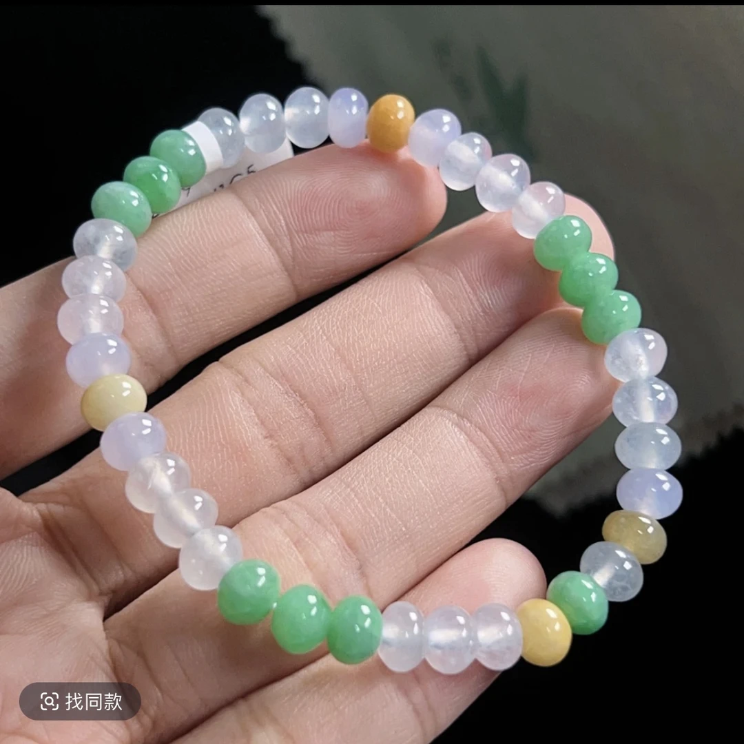 天然翡翠A糯冰起胶糖果彩色马卡龙手串珠链卡手工珠珠渐变素圈
