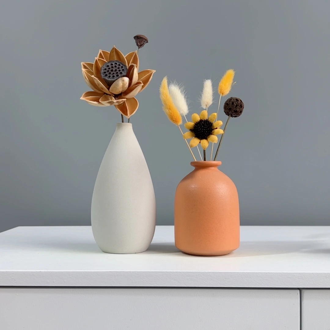 摆件陶瓷小花瓶摆件含花总高约20-30