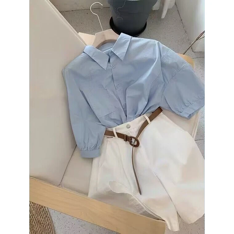 眼前一亮！怒推，职业衬衫套装2025小香风女洋气收腰阔腿短裤两件套