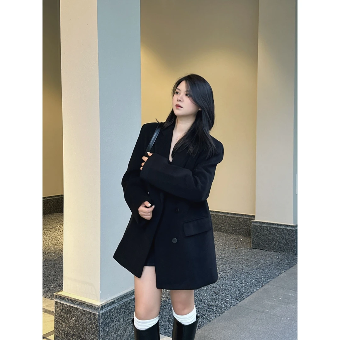 2025秋冬季西装毛呢外套女廓形加棉小西服233166