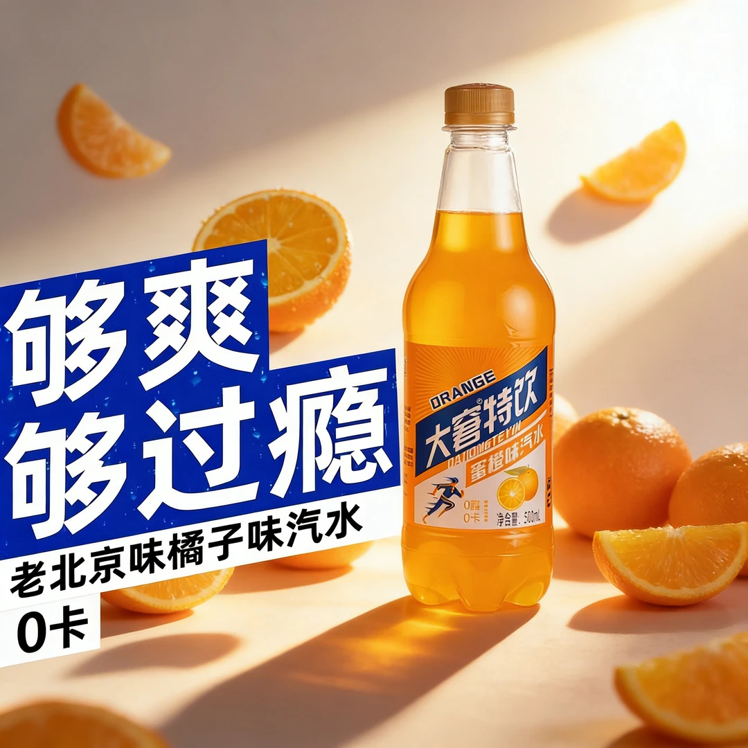 AA【童年记忆的味道】500ml*9大瓶装大窘鲜橙低糖无脂0卡老汽水饮料