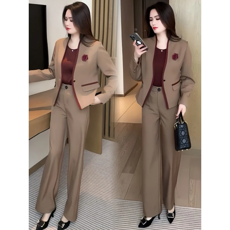 小香风时尚职业套装女春秋新款洋气减龄外套高腰阔腿裤显瘦两件套
