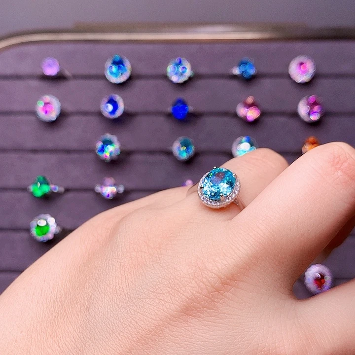 银S925镶嵌碧玺戒指帕拉伊巴