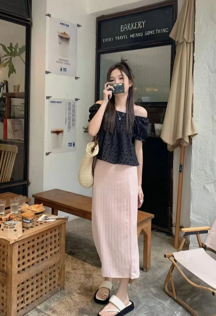 13287夏季新款小众时尚简约气质修身直筒高腰显瘦半身裙女