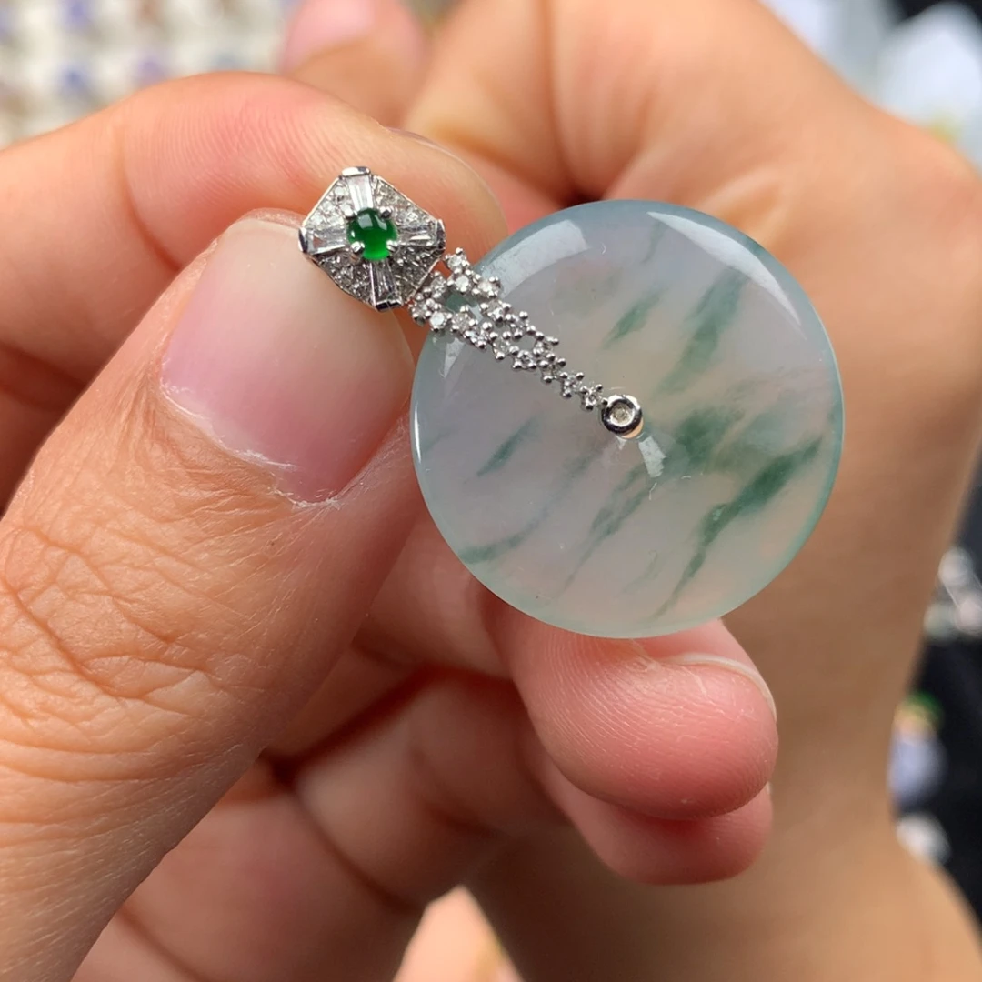 翡翠18K金镶嵌吊坠(不含链)