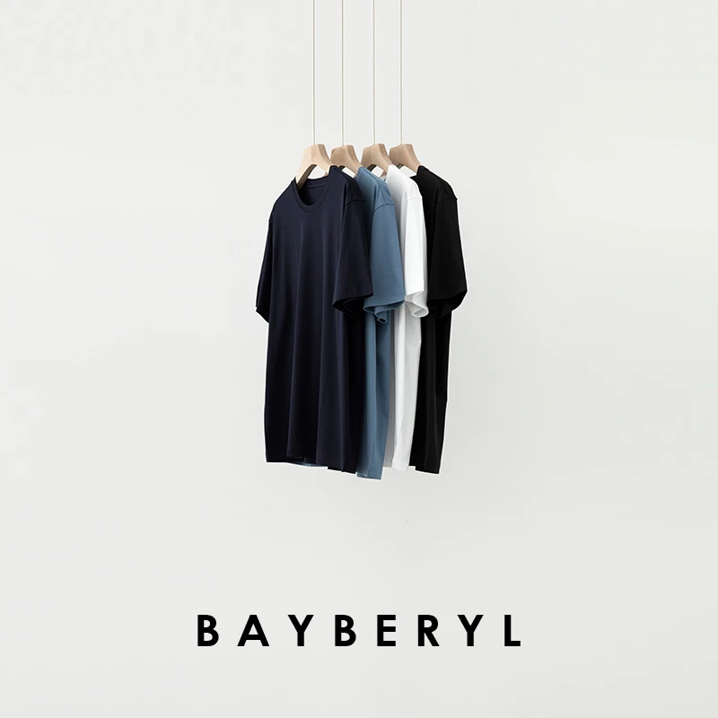 BAYBERYL老贝家属液氨棉圆领纯色百搭夏时尚短袖T恤NT5D1723-4/19