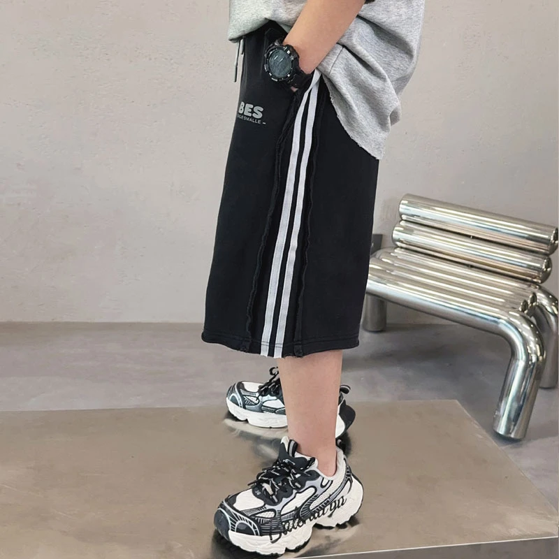 男童侧边条短裤夏季儿童做旧款五分裤男孩夏装中大童宽松S7642