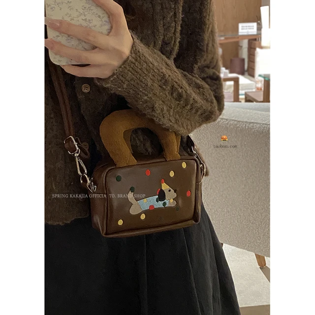 卡通腊肠狗迷你手提包包女秋季2025新款潮韩国小方包百搭斜挎包