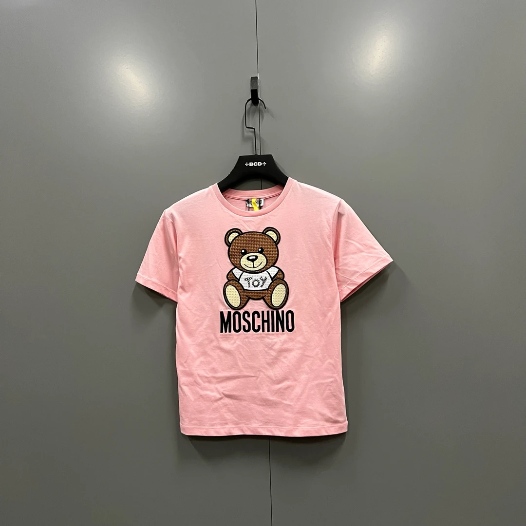 99新 Moschino/莫斯奇诺 (ll)粉色小熊刺绣短袖 10码 ki302841