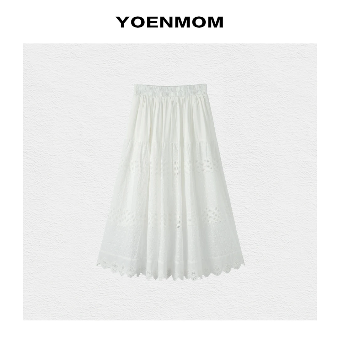 YOENMOM·皎白月光·100棉小众设计师款镂空蕾丝拼接纯色仙气半身裙