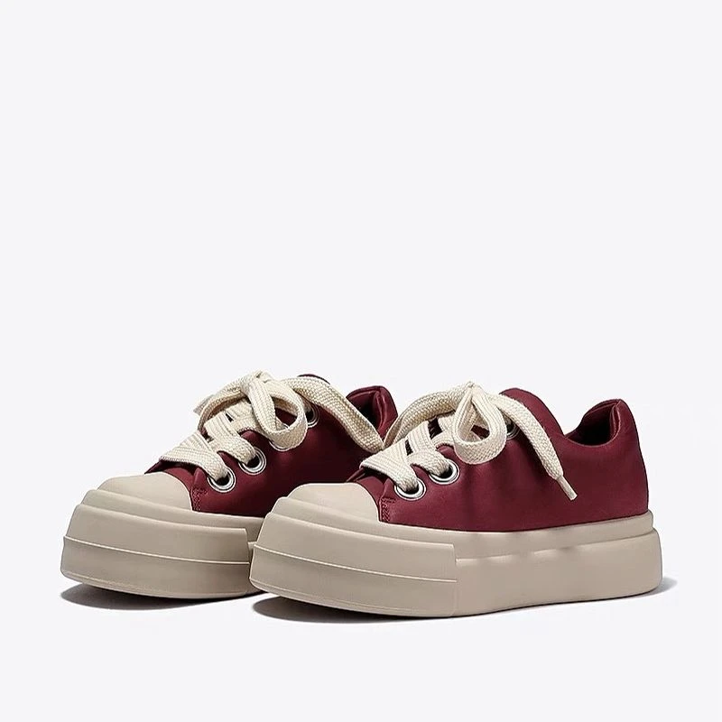 C5154  红色  时尚厚底圆头系带女休闲板鞋 运动鞋