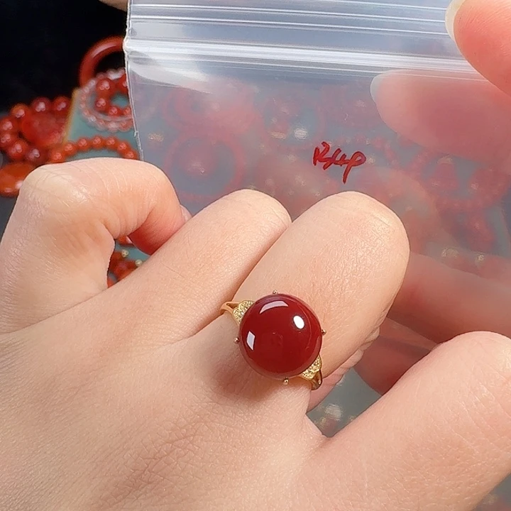 南红玛瑙银S925镶嵌戒指