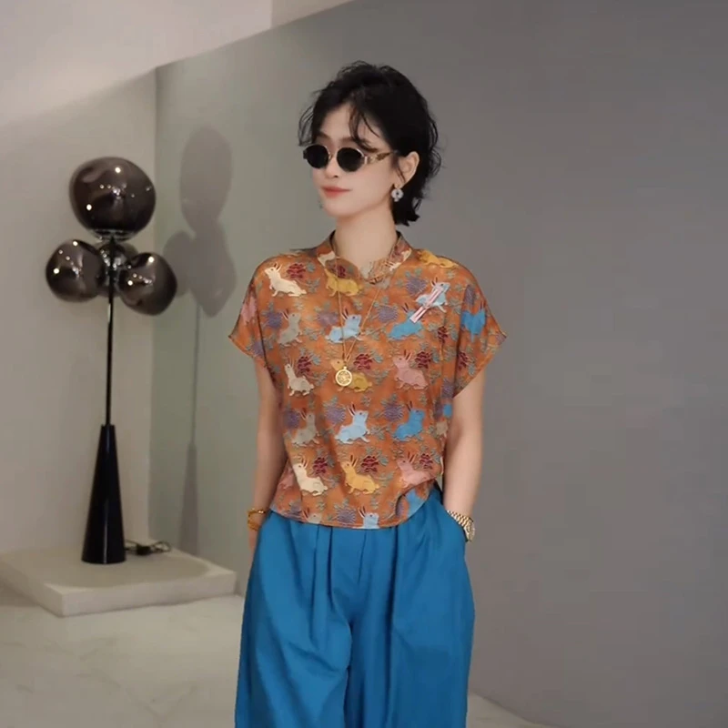 气质国风复古漂亮衬衫2025夏季新款洋气印花新国风好看时尚上衣潮