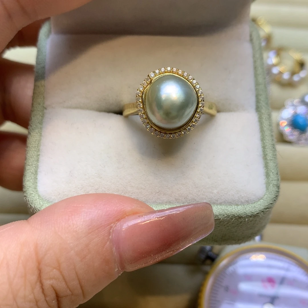 银S925镶嵌戒指海水珍珠