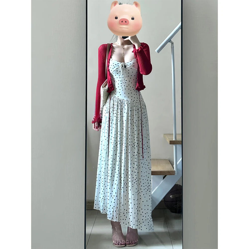 老钱风松弛感女装贵气K法式气质波点吊带裙套装女早秋长袖开衫纯