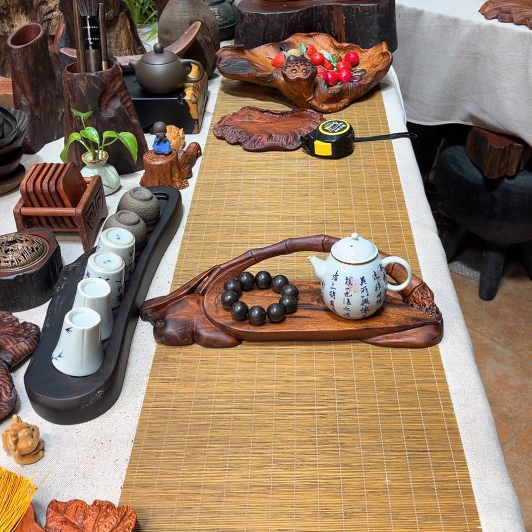 昱*缅甸花梨竹节壶承