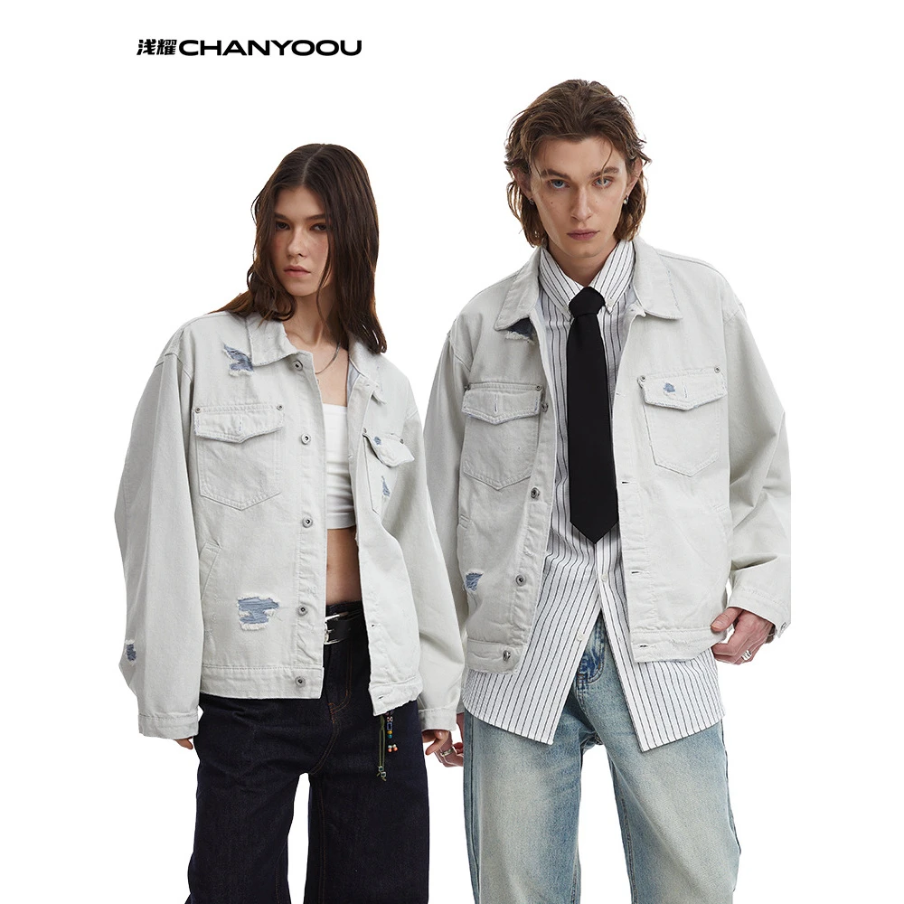 【老宋专属】美式复古水洗破洞牛仔外套街头设计感小众上衣C177C25