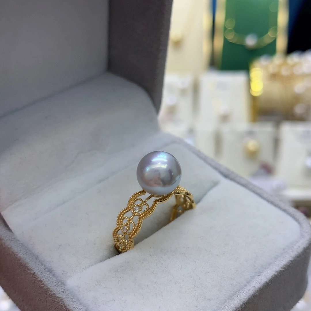 戒指18K金镶嵌海水珍珠