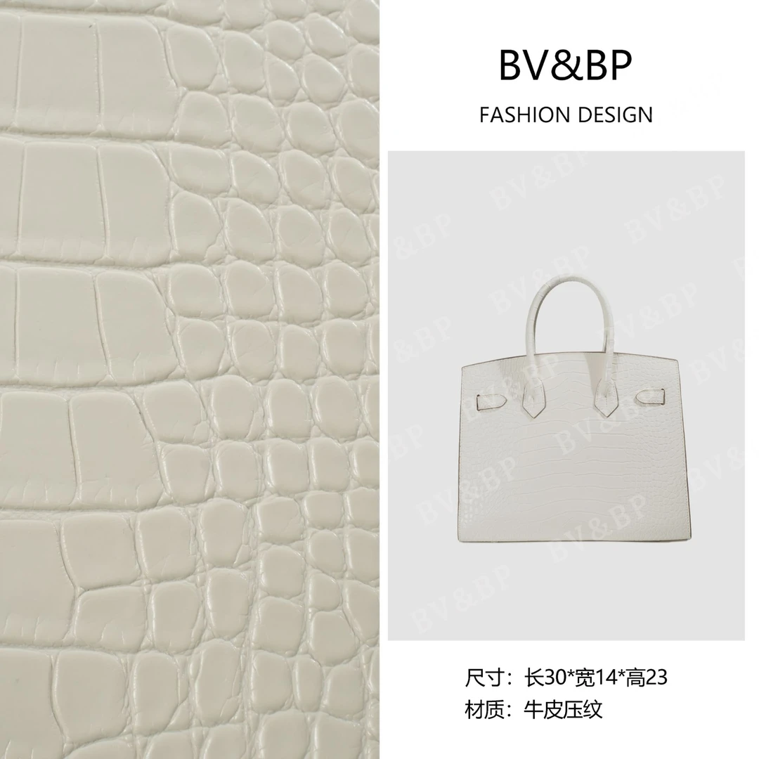 BV&BP· 原创设计 真皮高定手提单肩包  BV30-1-米白(银扣)