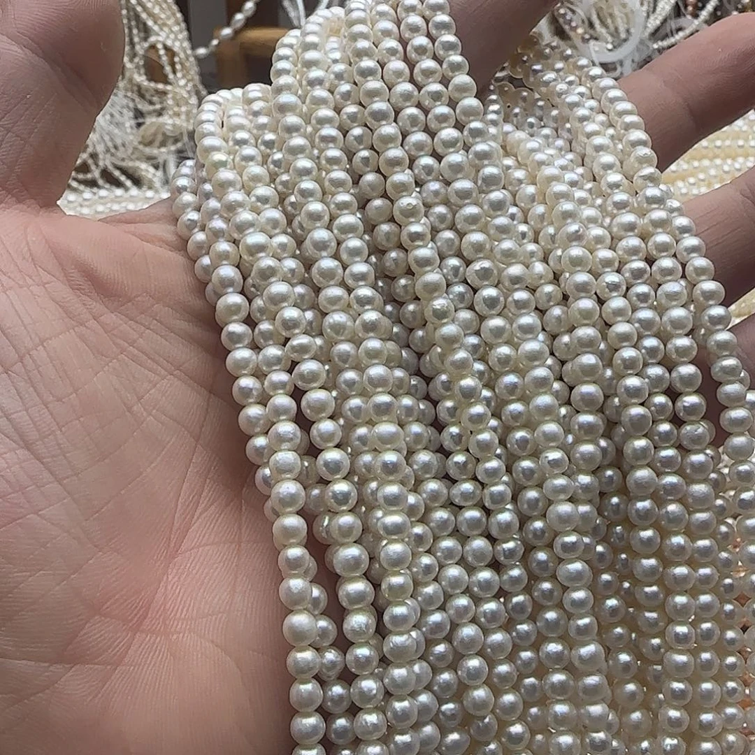 半成品淡水珍珠未镶嵌卡4.5mm近圆珍珠