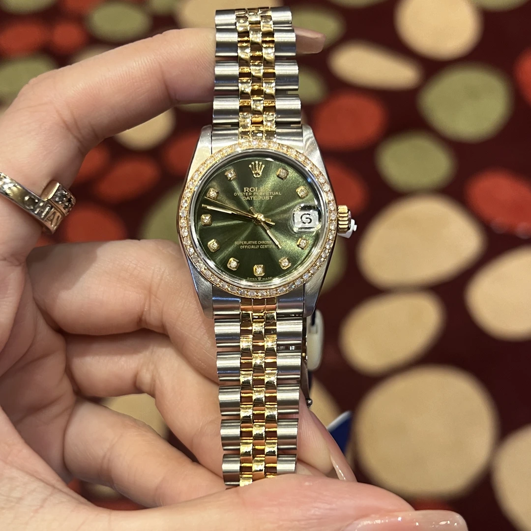 99新 Rolex/劳力士 表展女装日志68273后钻橄榄绿腕表/WHP027952
