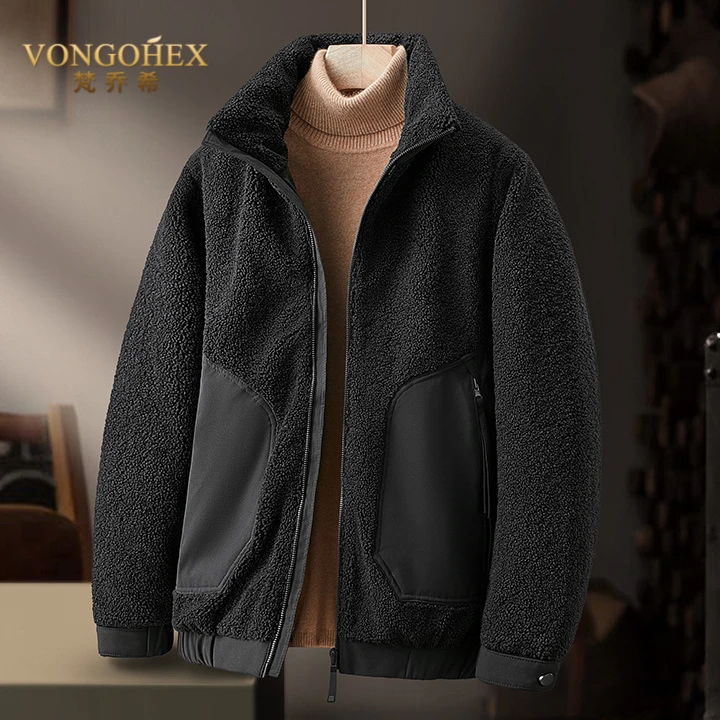 VONGOHEX白鸭绒立领羽绒服男士冬季新款羊羔绒加绒加厚宽松外套