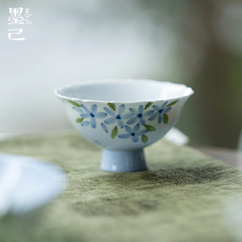 墨己 玉泥-湛蓝幻露-高足花口茶杯