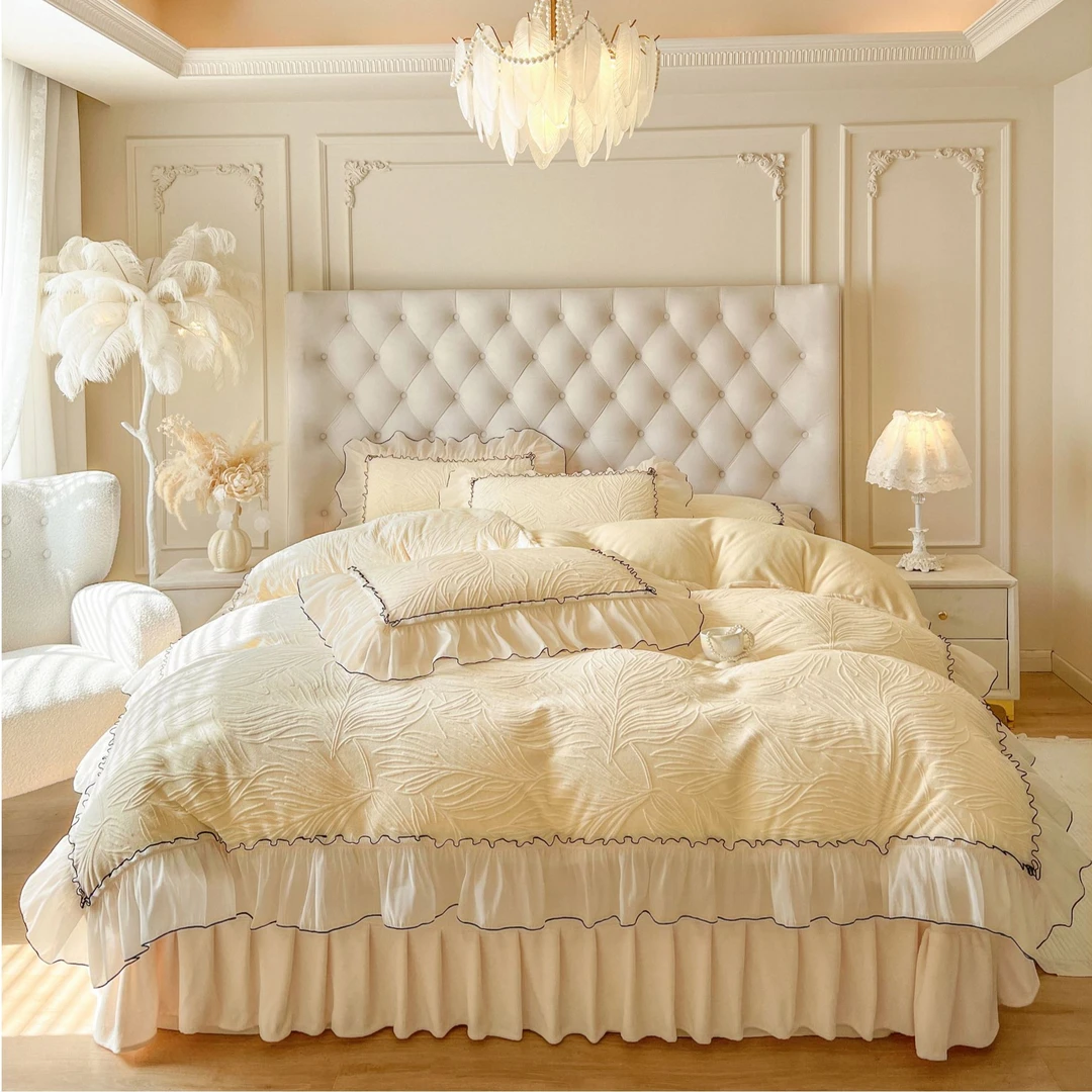 【新品补贴】加厚牛奶绒床盖四件套夹棉双层床上用品防静电公主风