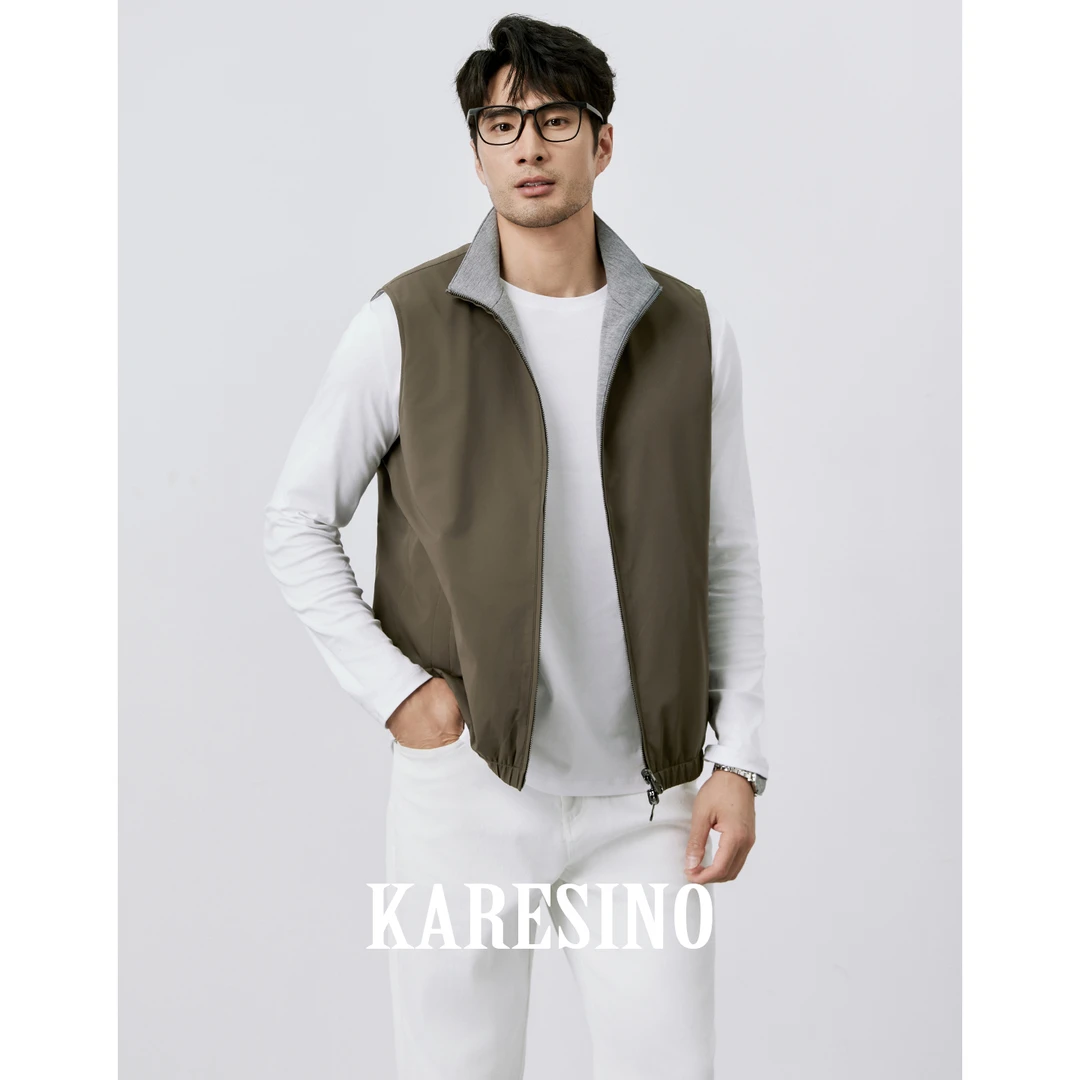 KARESINO男士立领双面穿马甲男商务通勤双拉链休闲坎肩背心男外套