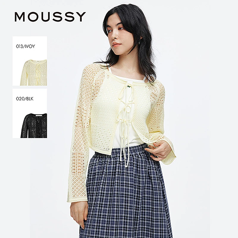 MOUSSY 2025夏季新品法式田园风钩花镂空针织开衫女028ISA70-0003