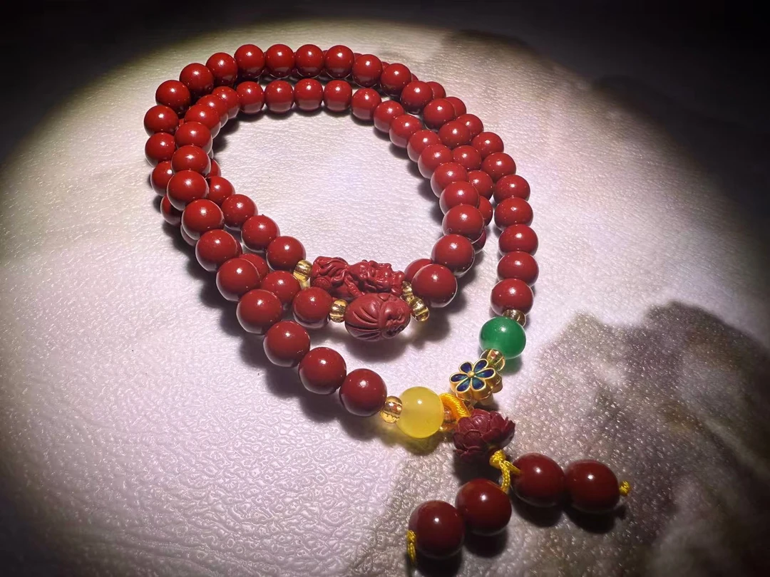 含辰砂工艺品  精美手串 朱双圈设计佛莲花
