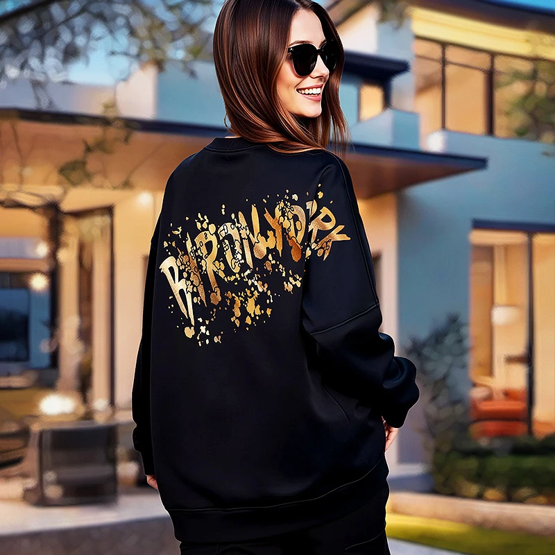 BY潮牌2025新款闪耀泼墨字母卫衣/男女同款情侣款休闲卫衣宽松