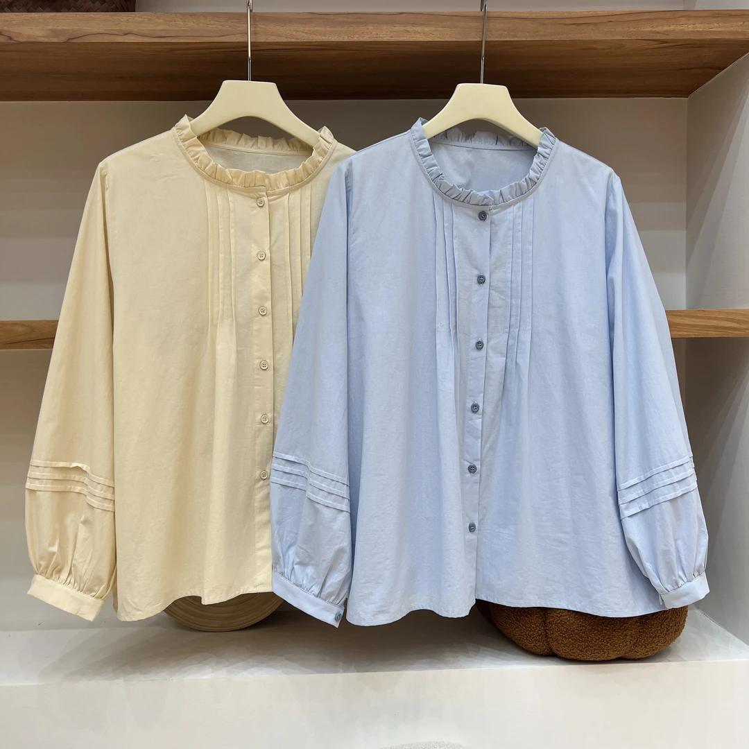 【OVERSIZE LIN】秋季新品宽松显瘦通勤文艺立领单排多扣长袖衬衫