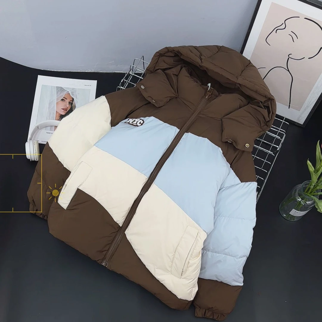 88002高端专享冬款连帽羽绒服蓝拼咖