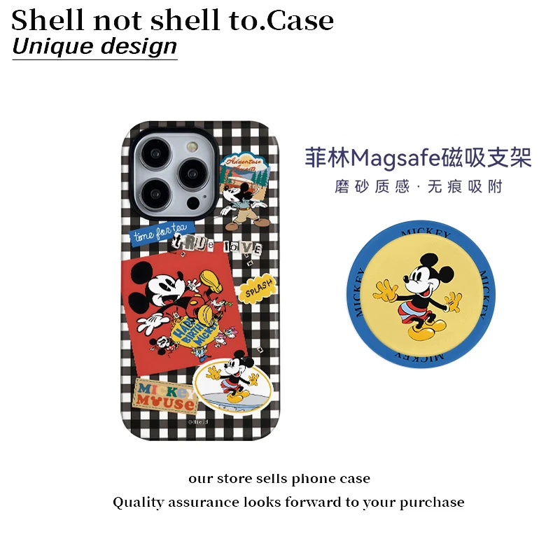 格子米奇磁吸菲林二合一适用华为苹果16/15promax手机壳mate70+