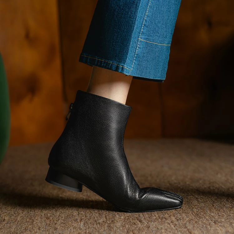 （跟高2.5cm）2024秋冬新款法式复古上班职业小短靴百搭时尚8638-1