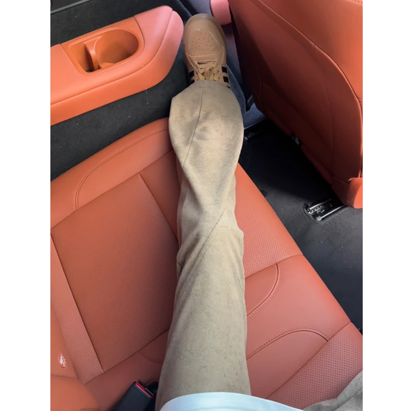 卡其色斜切卫裤男款秋季垂感直筒休闲裤美式潮牌高级感重磅运动裤