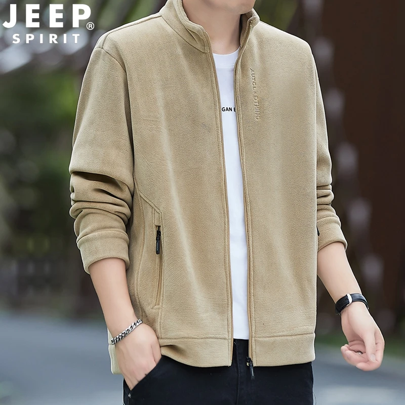吉普JEEP摇粒绒男士外套秋冬季抓绒开衫卫衣男士保暖运动休闲夹克