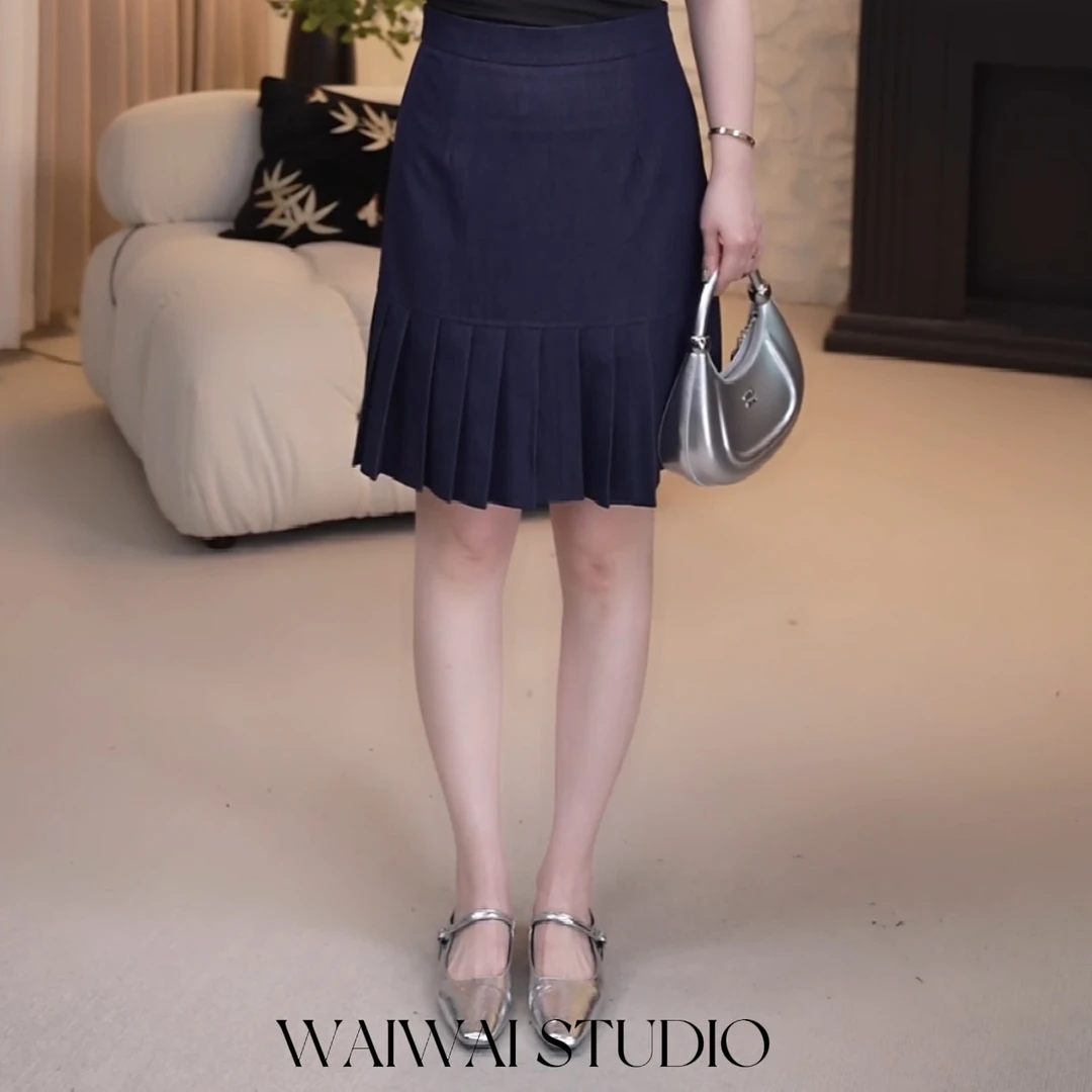 【蓝调褶艺 2.0】显瘦仿牛仔压褶百搭半身裙 X52B363-1