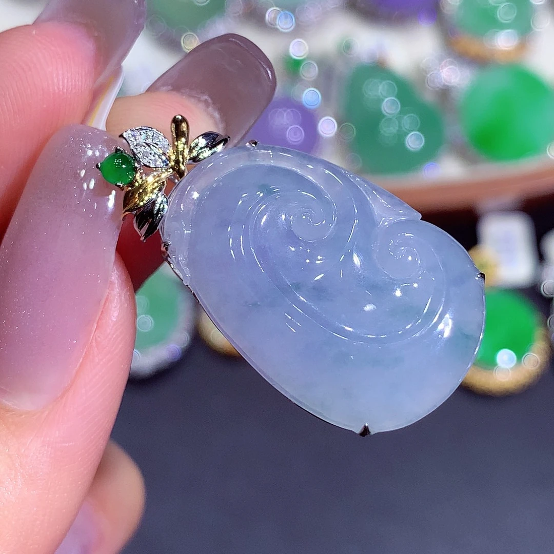 翡翠18K金镶嵌吊坠(不含链)