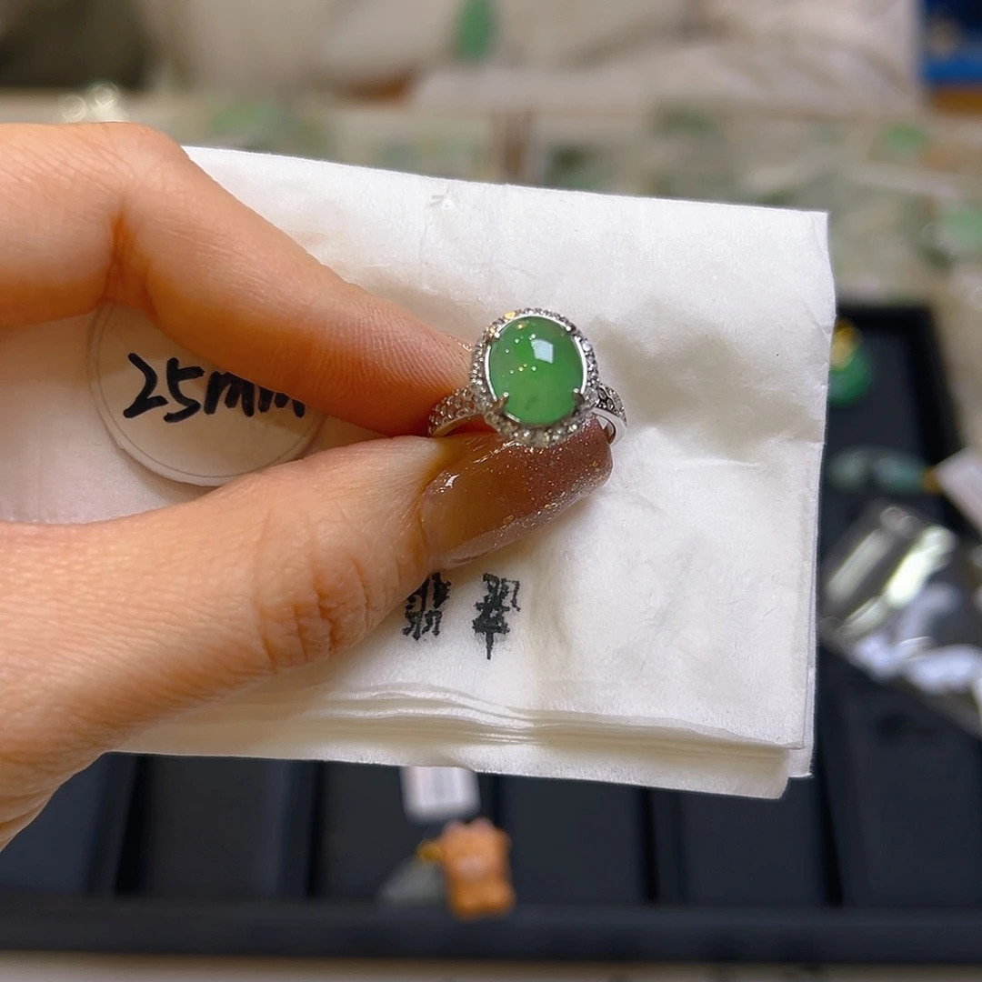 翡翠戒指银S925镶嵌翡翠