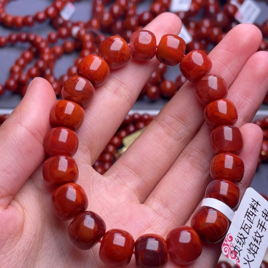 南红玛瑙未镶嵌其他11mm顶级瓦西玫红火焰纹老型手串