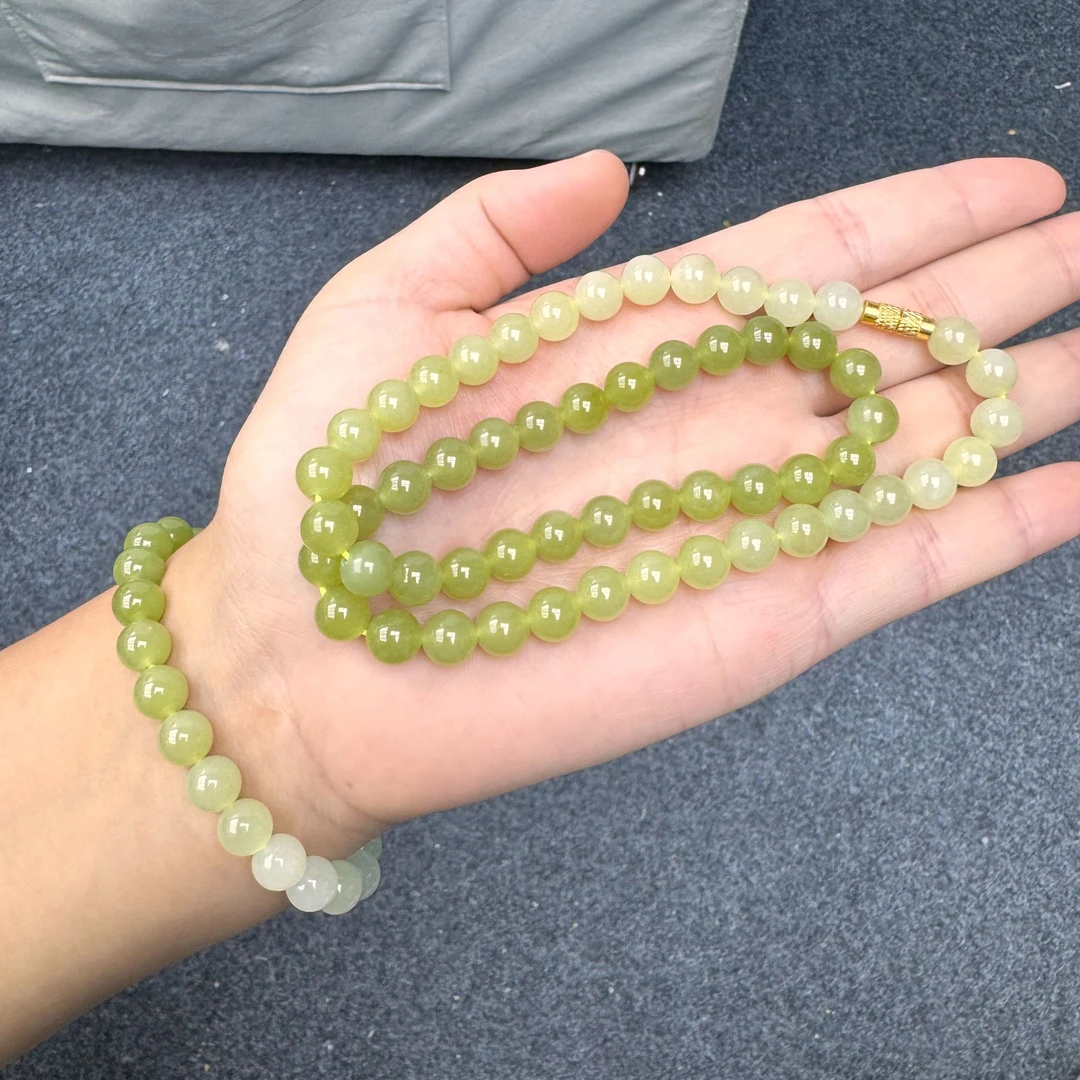 精品和田玉黄口8mm手串+项链套装