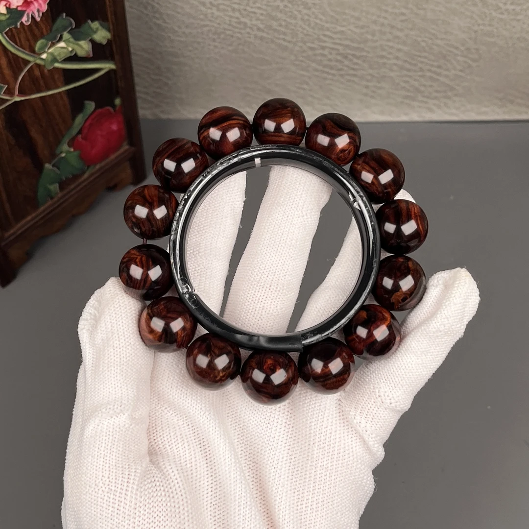 正宗海南黄花梨老料黑线瘤疤1.6手串纹理饱满细腻油性足降香黄檀