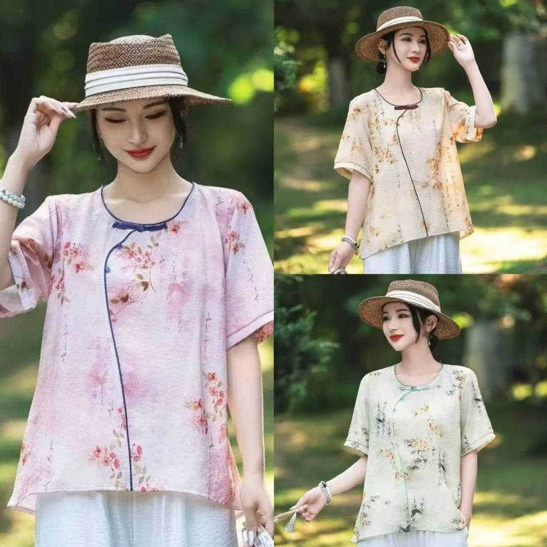 512原创新品正版高货三盘扣显瘦时尚洋复古文艺禅意碎花棉麻上衣